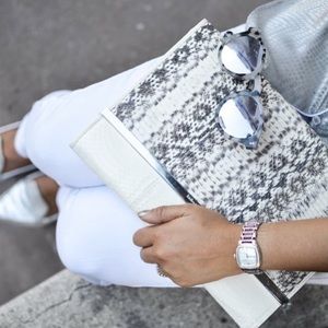 KATHERINE KWEI Maxine Snakeskin Clutch with Chain